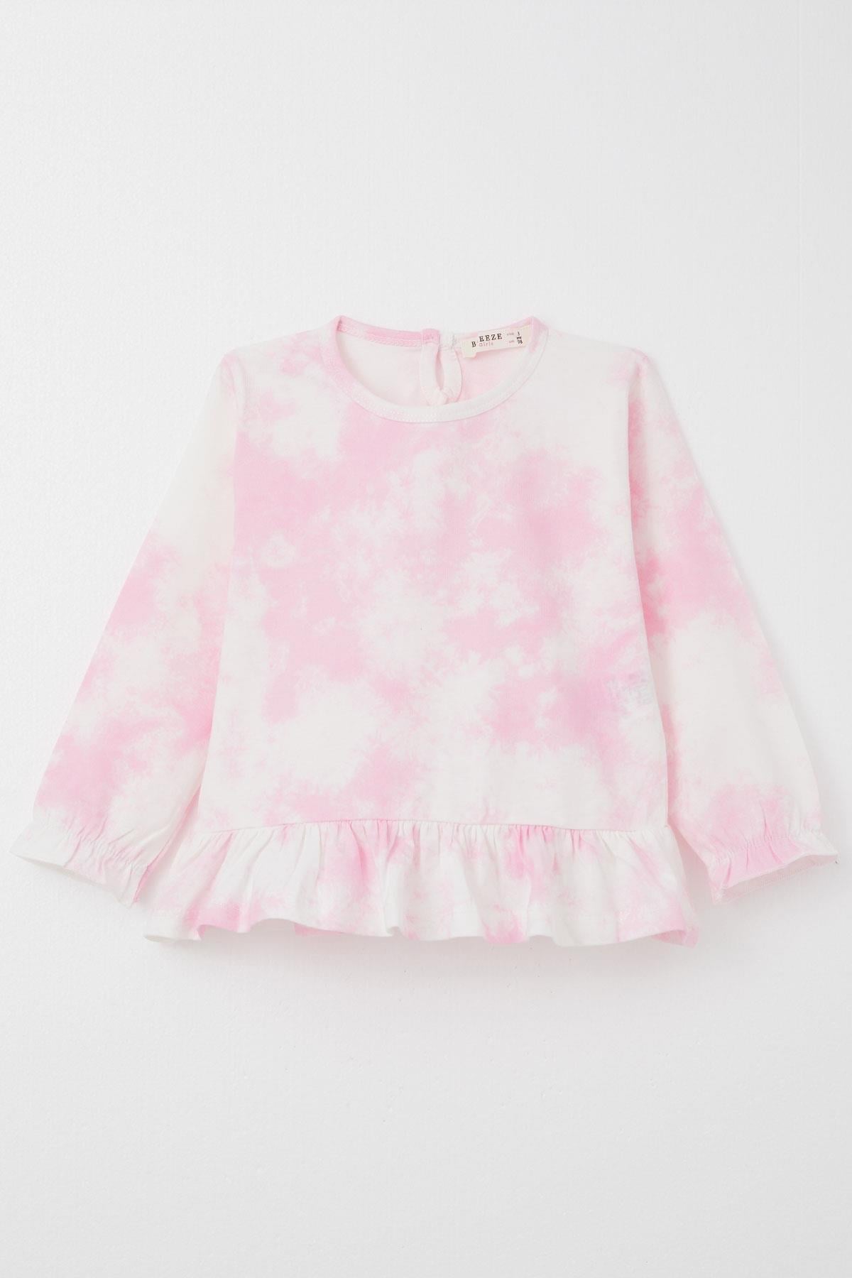 Breeze Kız Çocuk Pijama Takımı Batik Desenli Fırfırlı Pembe (3-7 Yaş)
