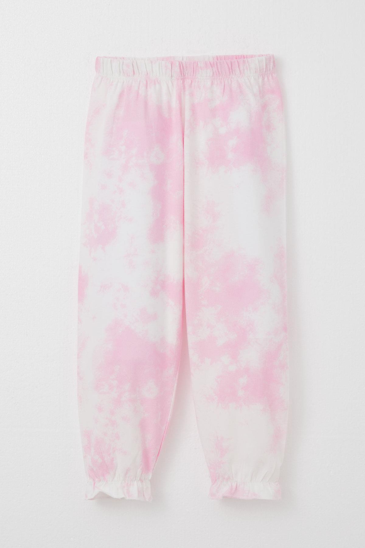 Breeze Kız Çocuk Pijama Takımı Batik Desenli Fırfırlı Pembe (3-7 Yaş)