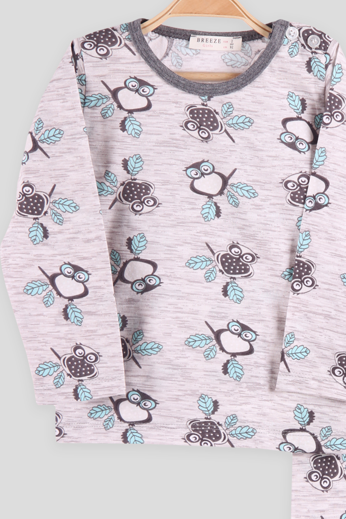 Breeze Kız Çocuk Pijama Takımı Baykuşlu Gri (2-6 Yaş)