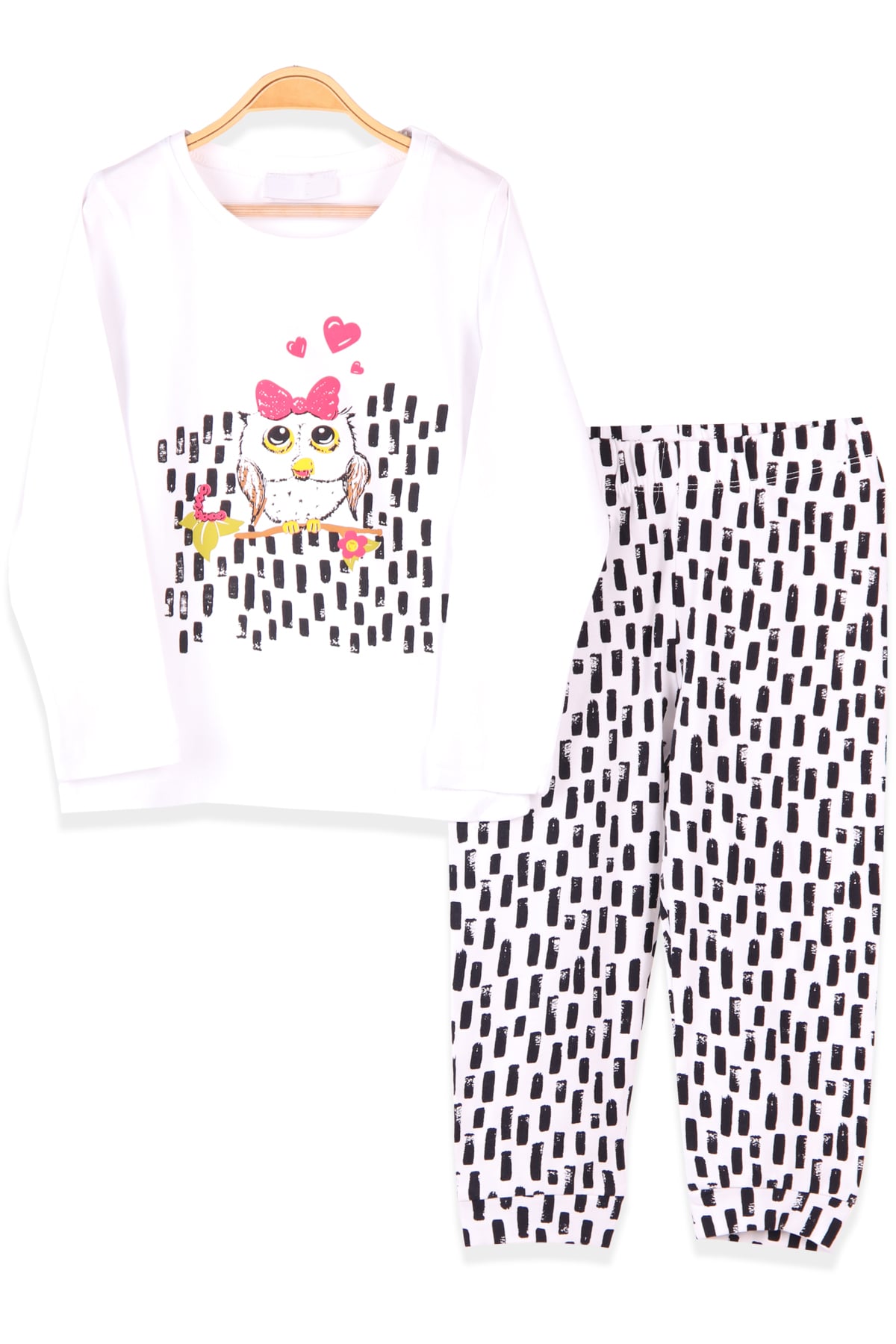 BREEZE Kız Çocuk Pijama Takımı Baykuşlu Beyaz (2-6 Yaş)