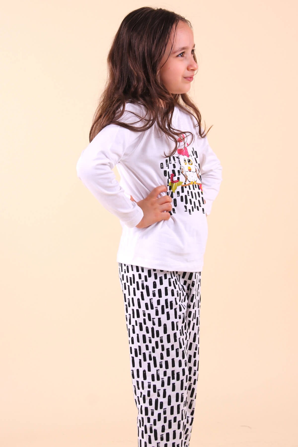 Breeze Kız Çocuk Pijama Takımı Baykuşlu Siyah (2-6 Yaş)