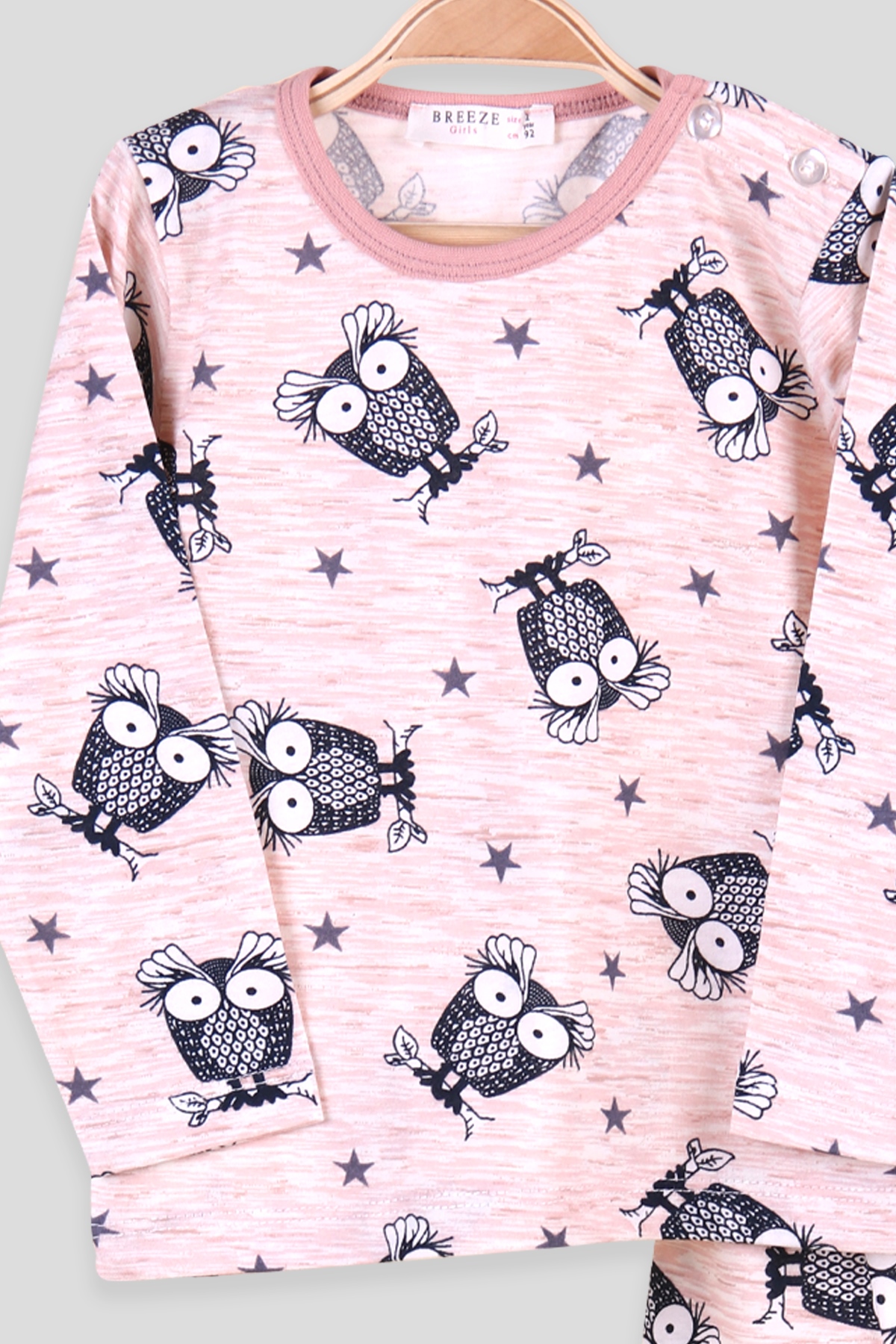 Breeze Kız Çocuk Pijama Takımı Baykuşlu Pudra (2-6 Yaş)