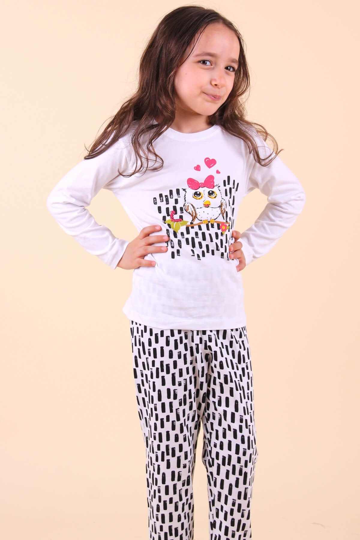 Breeze Kız Çocuk Pijama Takımı Baykuşlu Siyah (2-6 Yaş)
