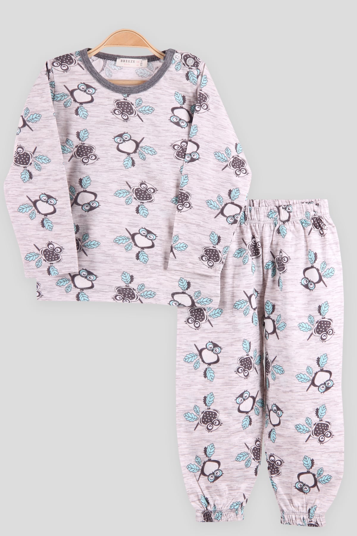 Breeze Kız Çocuk Pijama Takımı Baykuşlu Gri (2-6 Yaş)