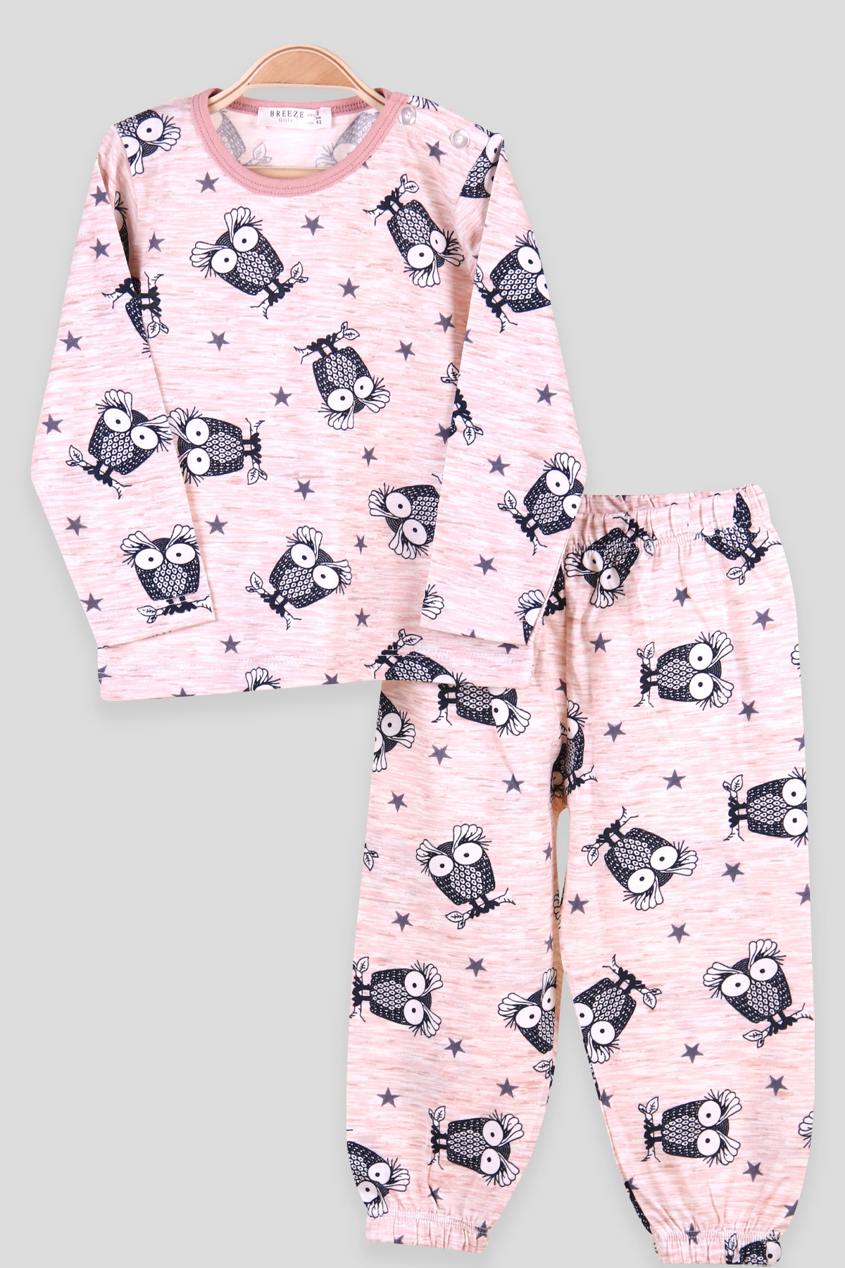 Breeze Kız Çocuk Pijama Takımı Baykuşlu Pudra (2-6 Yaş)