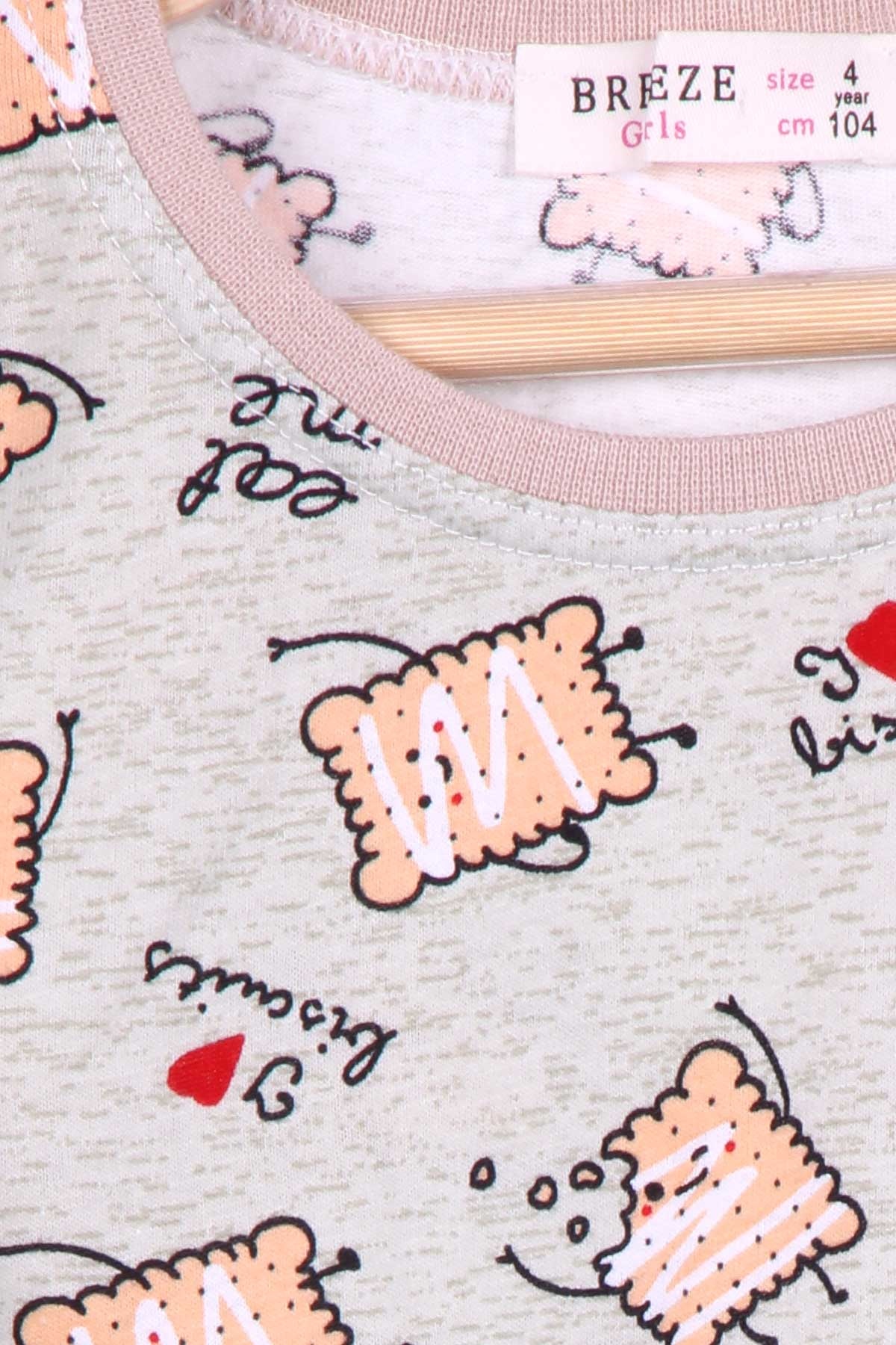 Breeze Kız Çocuk Pijama Takımı Bisküvili Su Yeşili (4-8 Yaş)