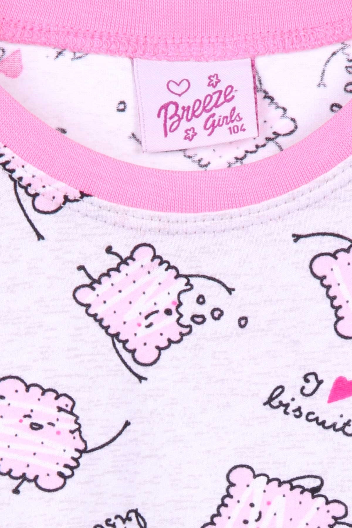 Breeze Kız Çocuk Pijama Takımı Bisküvi Desenli Açık Gri Melanj (4-8 Yaş)