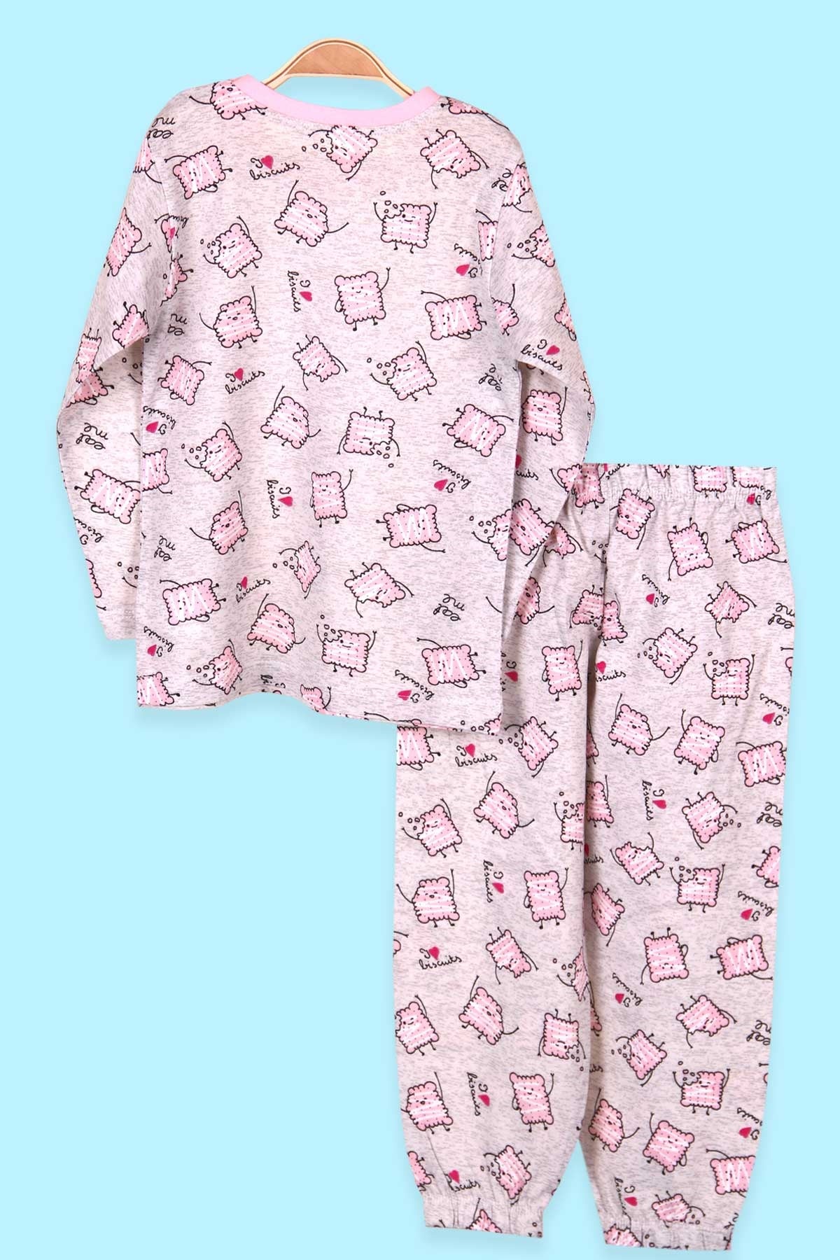 Breeze Kız Çocuk Pijama Takımı Bisküvi Desenli Açık Gri (4-8 Yaş)
