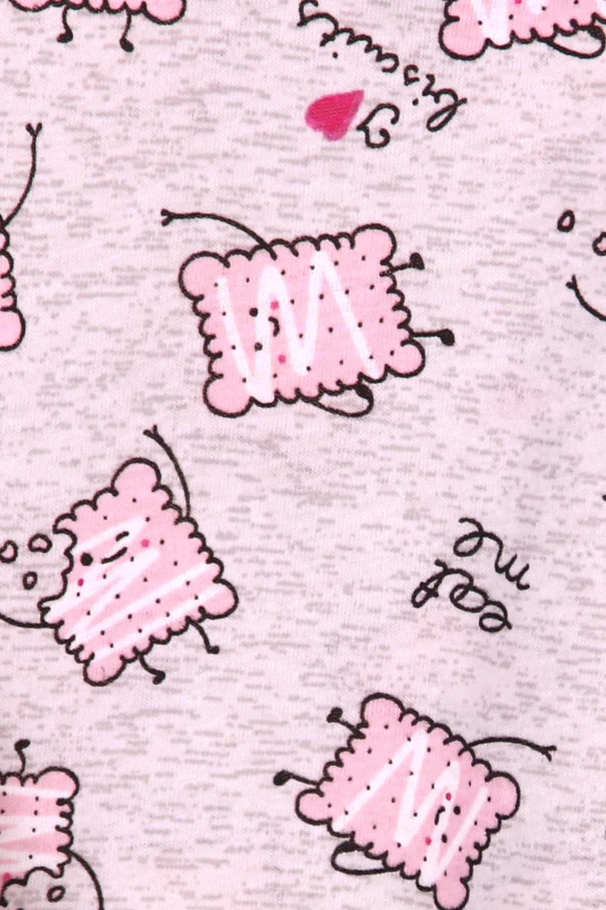 Breeze Kız Çocuk Pijama Takımı Bisküvi Desenli Açık Gri (4-8 Yaş)