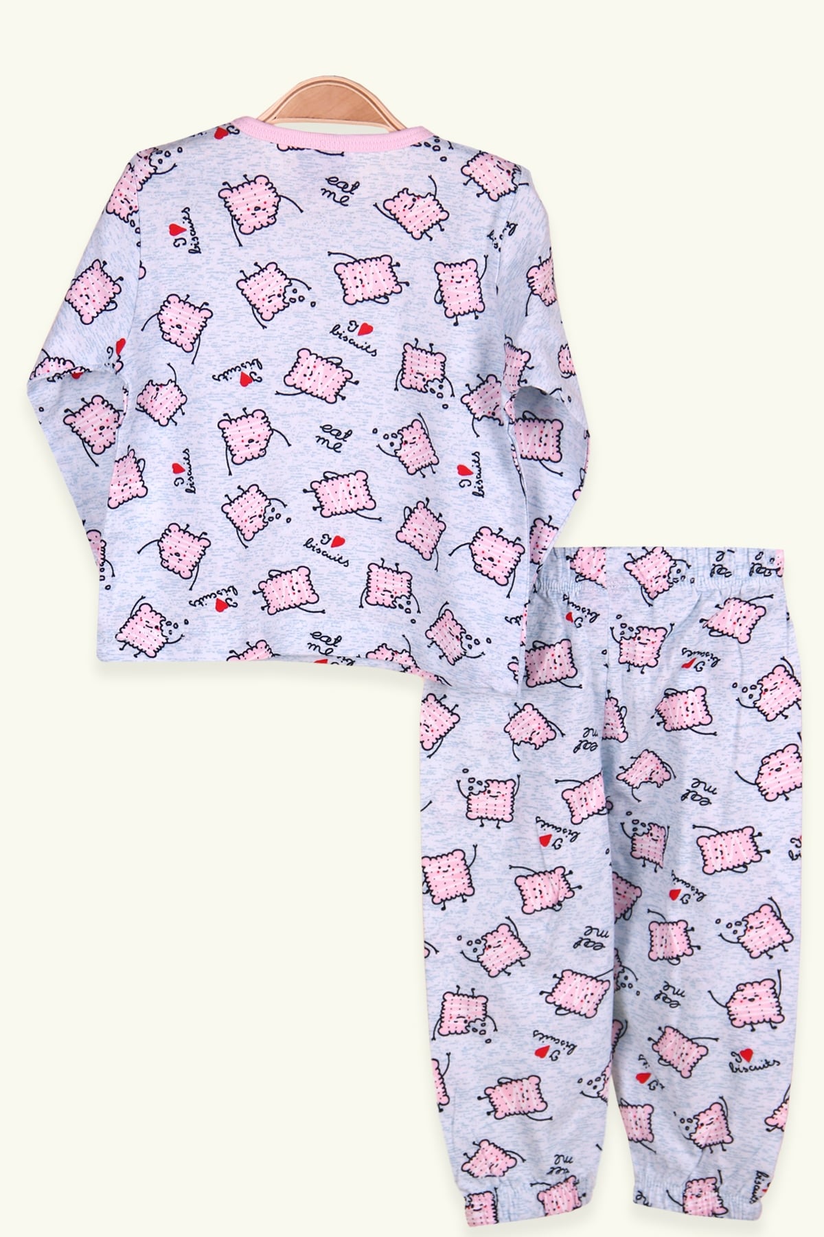 Breeze Kız Çocuk Pijama Takımı Bisküvi Desenli Bebe Mavisi (1-4 Yaş)