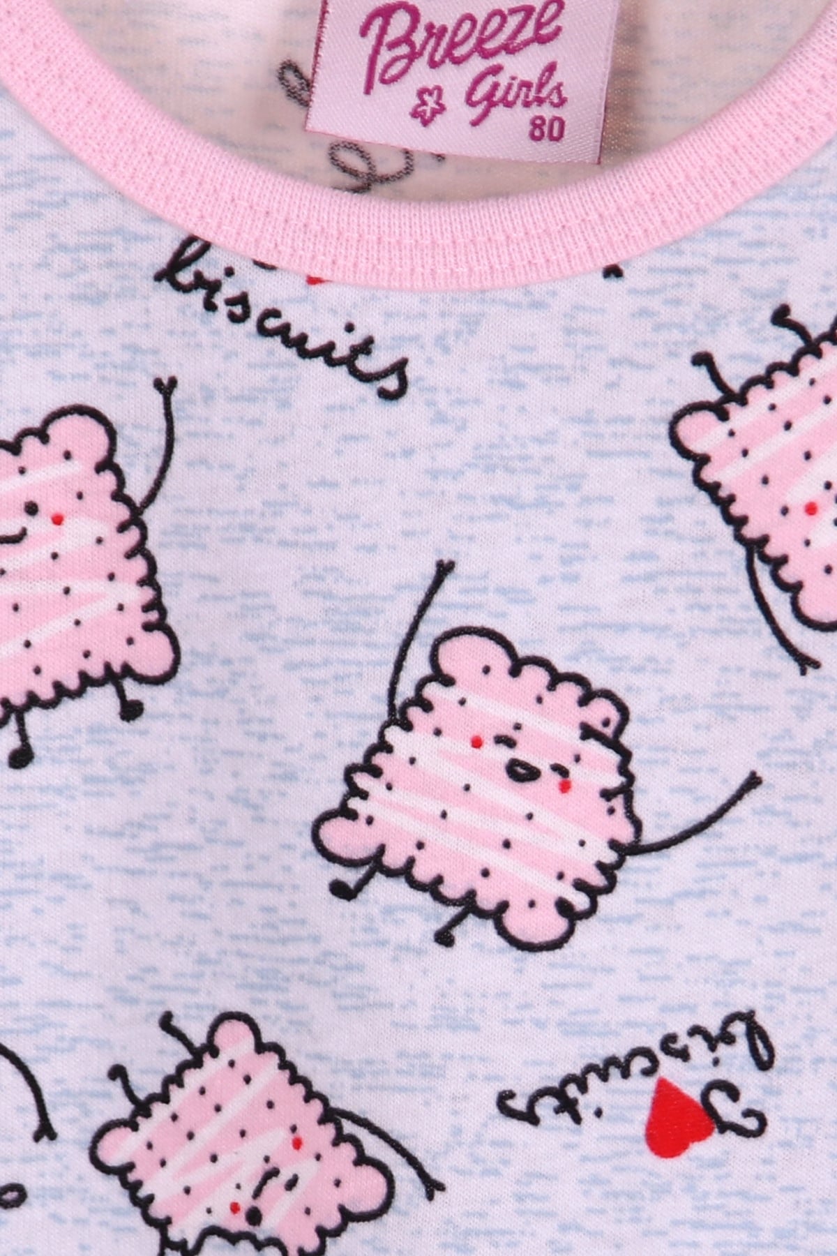 Breeze Kız Çocuk Pijama Takımı Bisküvi Desenli Bebe Mavisi (1-4 Yaş)