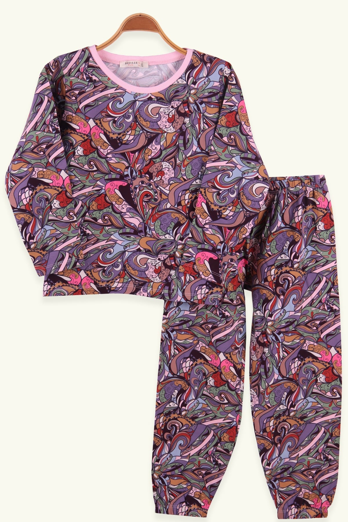 Breeze Kız Çocuk Pijama Takımı Boho Desen Lila (6-10 Yaş)