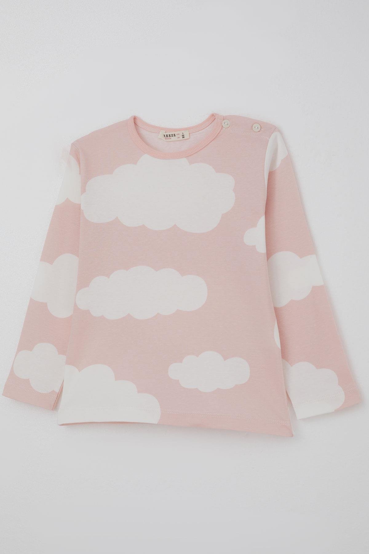 Breeze Kız Çocuk Pijama Takımı Bulut Desenli Pembe (1-3 Yaş)