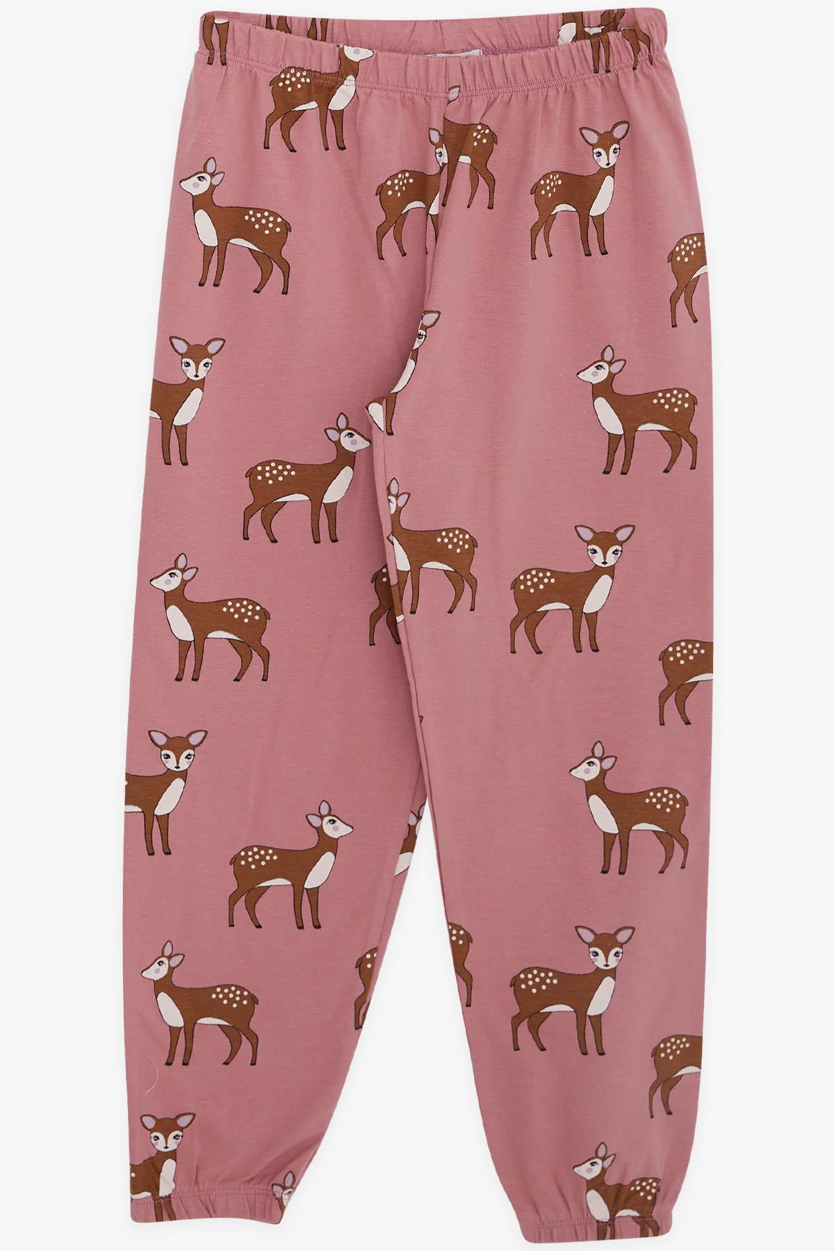 Breeze Kız Çocuk Pijama Takımı Ceylan Desenli Gülkurusu (4-8 Yaş)