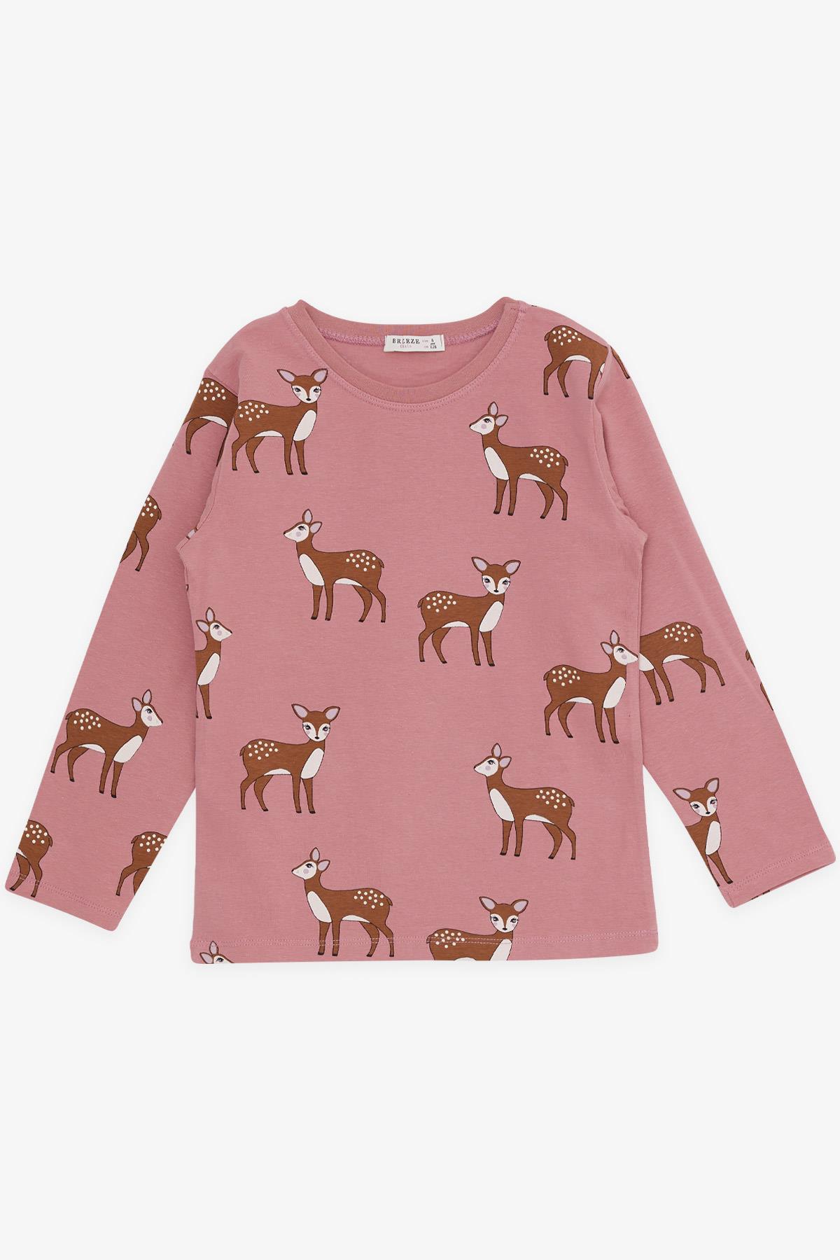 Breeze Kız Çocuk Pijama Takımı Ceylan Desenli Gülkurusu (4-8 Yaş)