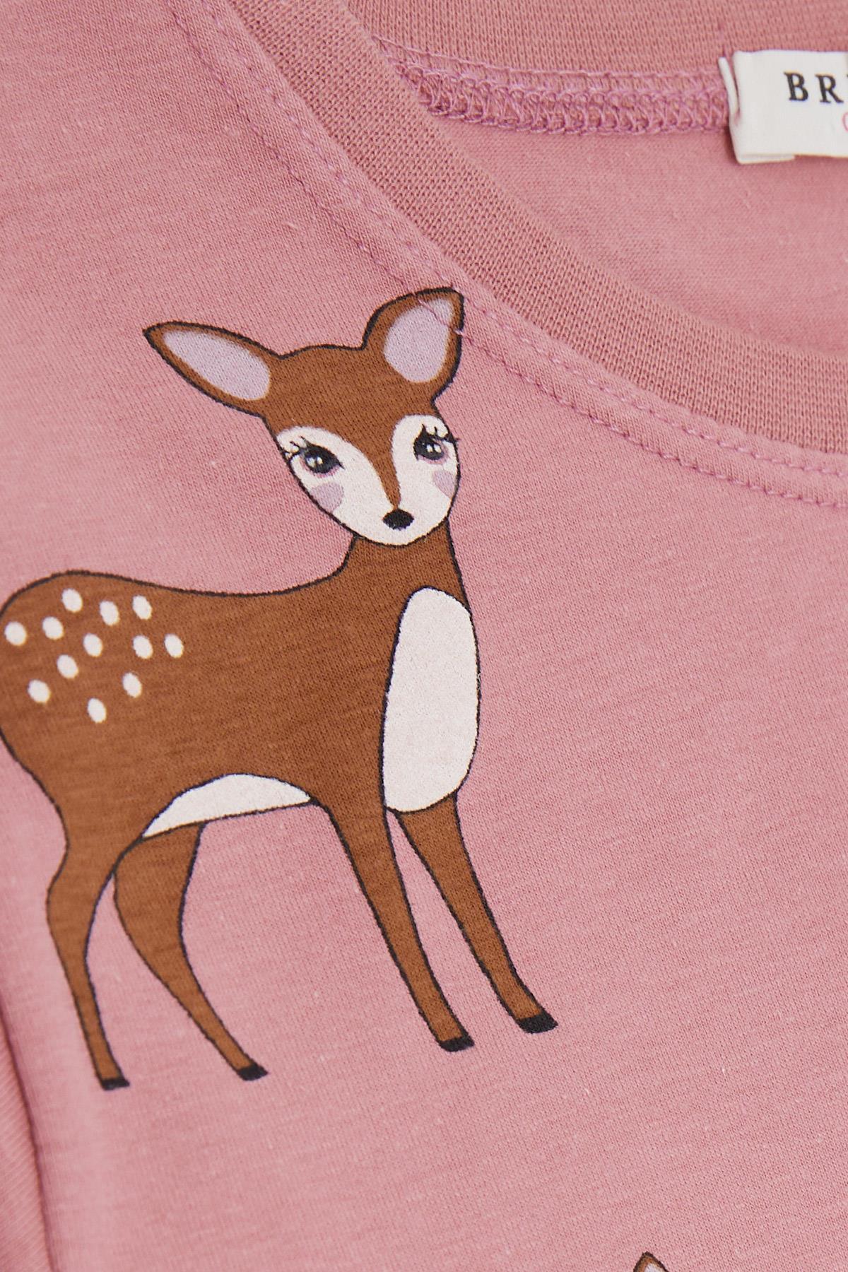 Breeze Kız Çocuk Pijama Takımı Ceylan Desenli Gülkurusu (4-8 Yaş)