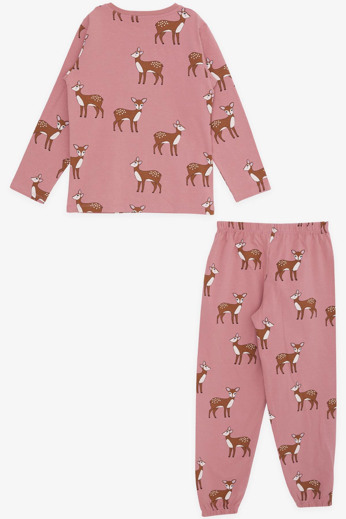 Breeze Kız Çocuk Pijama Takımı Ceylan Desenli Gülkurusu (4-8 Yaş)