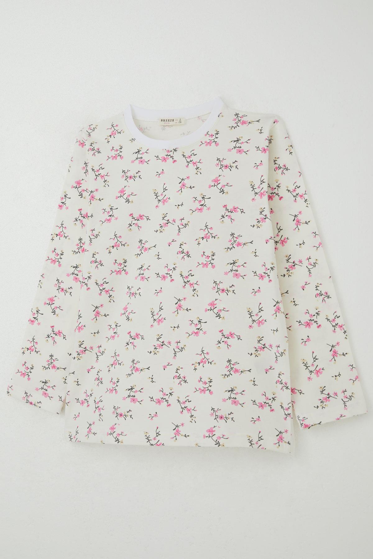 Breeze Kız Çocuk Pijama Takımı Çiçek Baharı Ekru (4-8 Yaş)