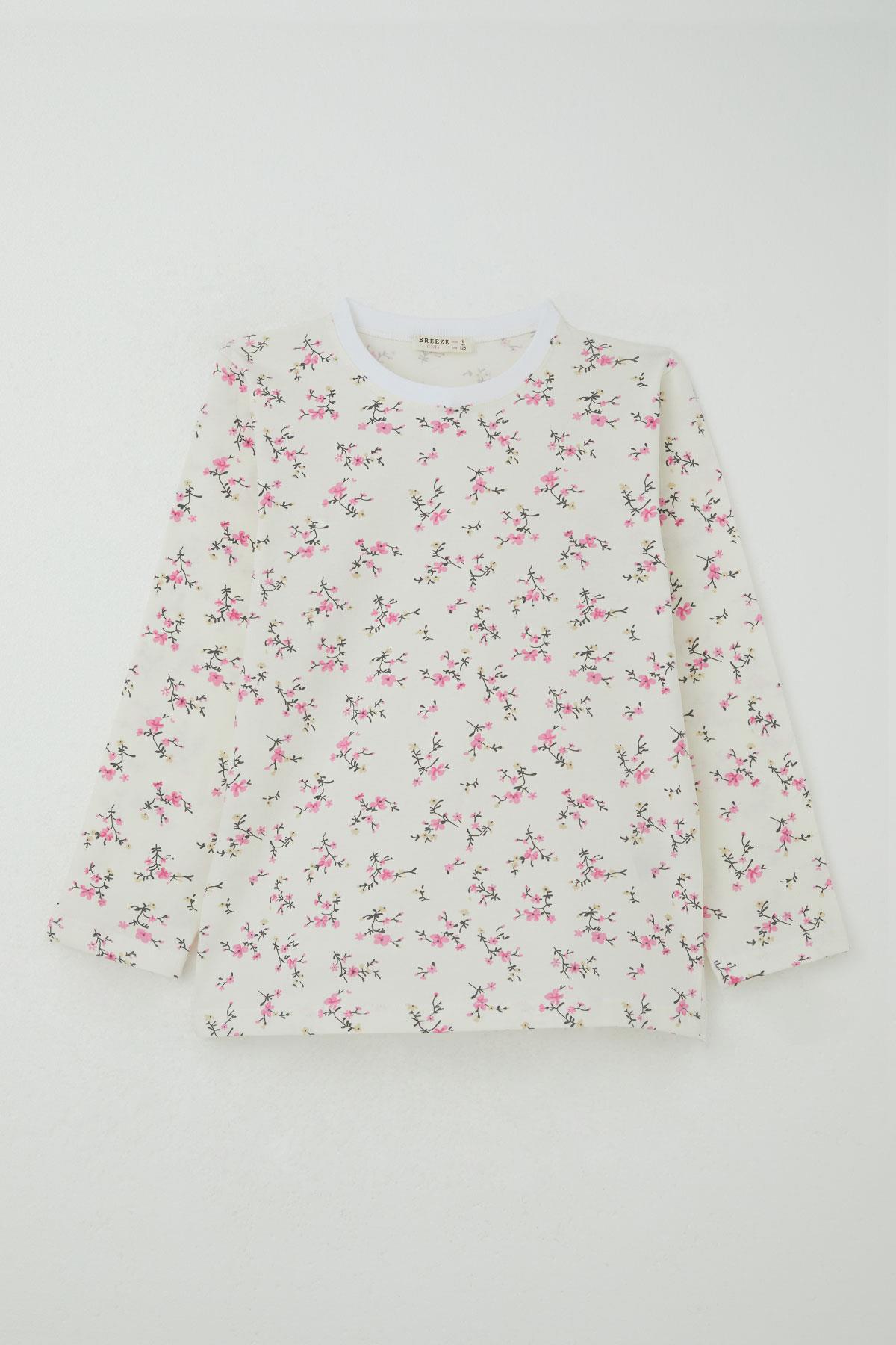 Breeze Kız Çocuk Pijama Takımı Çiçek Baharı Ekru (4-8 Yaş)