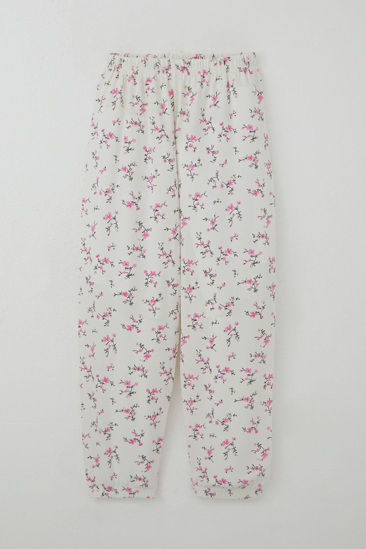 Breeze Kız Çocuk Pijama Takımı Çiçek Baharı Ekru (4-8 Yaş)