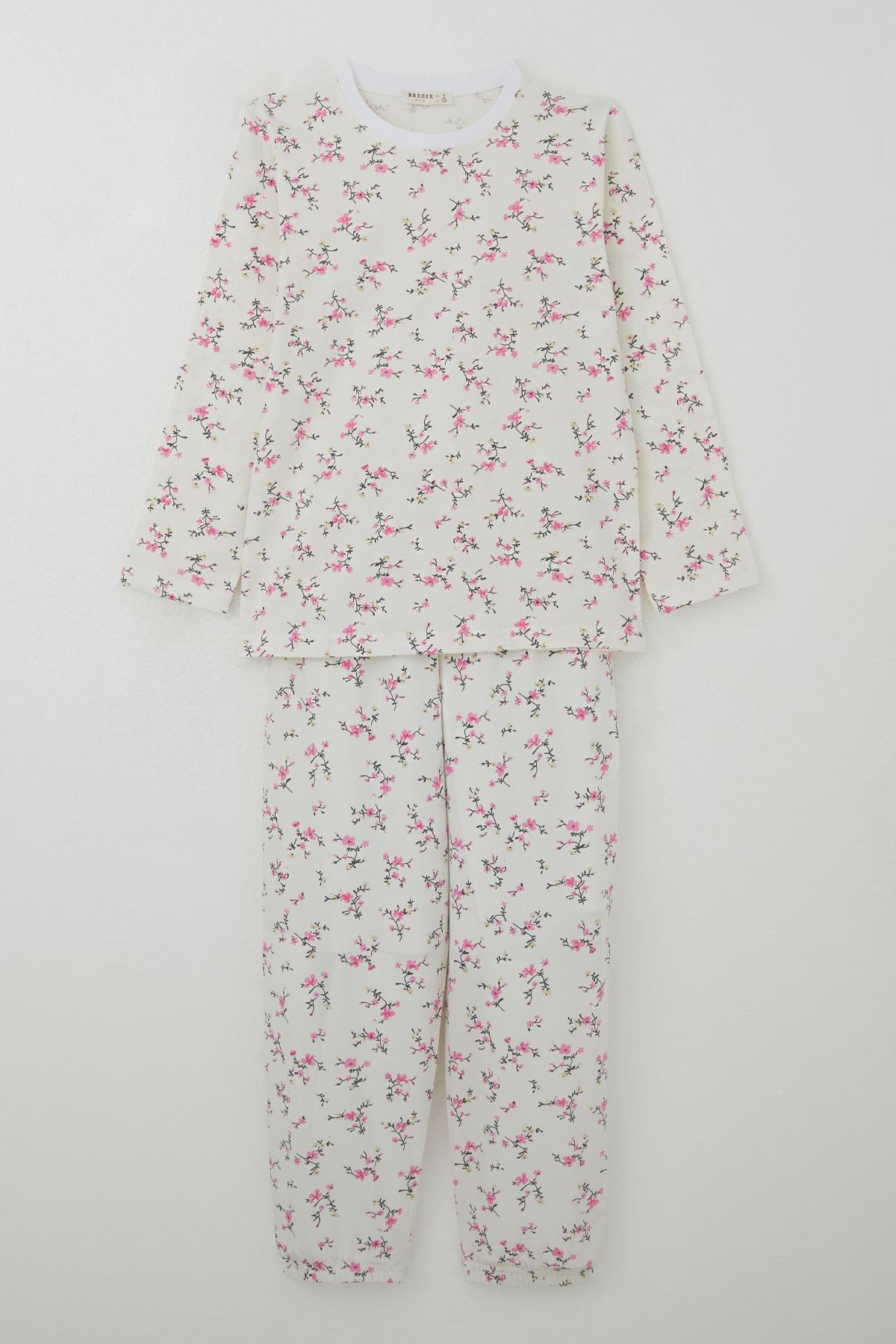 Breeze Kız Çocuk Pijama Takımı Çiçek Baharı Ekru (4-8 Yaş)