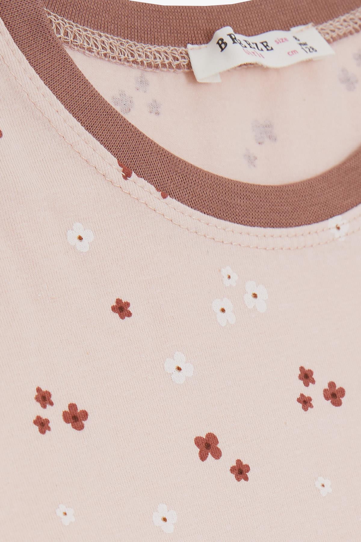 Breeze Kız Çocuk Pijama Takımı Çiçek Desenli Somon (4-8 Yaş)