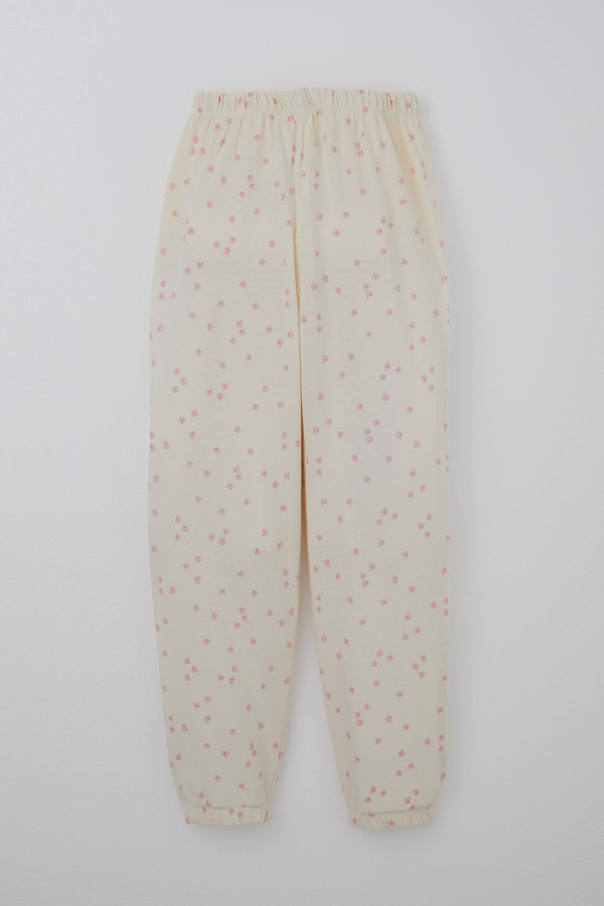 Breeze Kız Çocuk Pijama Takımı Çiçek Desenli Krem (4-8 Yaş)