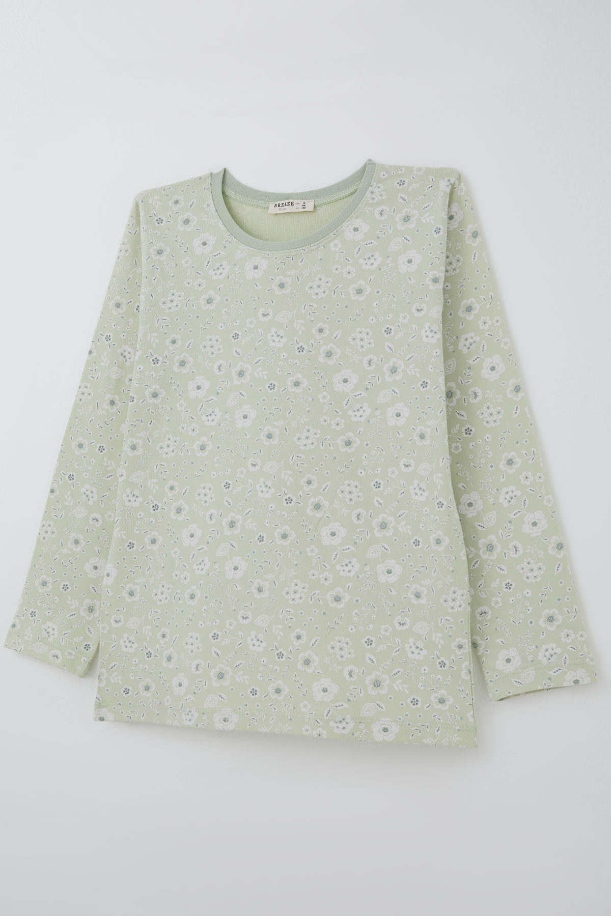 Breeze Kız Çocuk Pijama Takımı Çiçek Desenli Su Yeşili (9-12 Yaş)