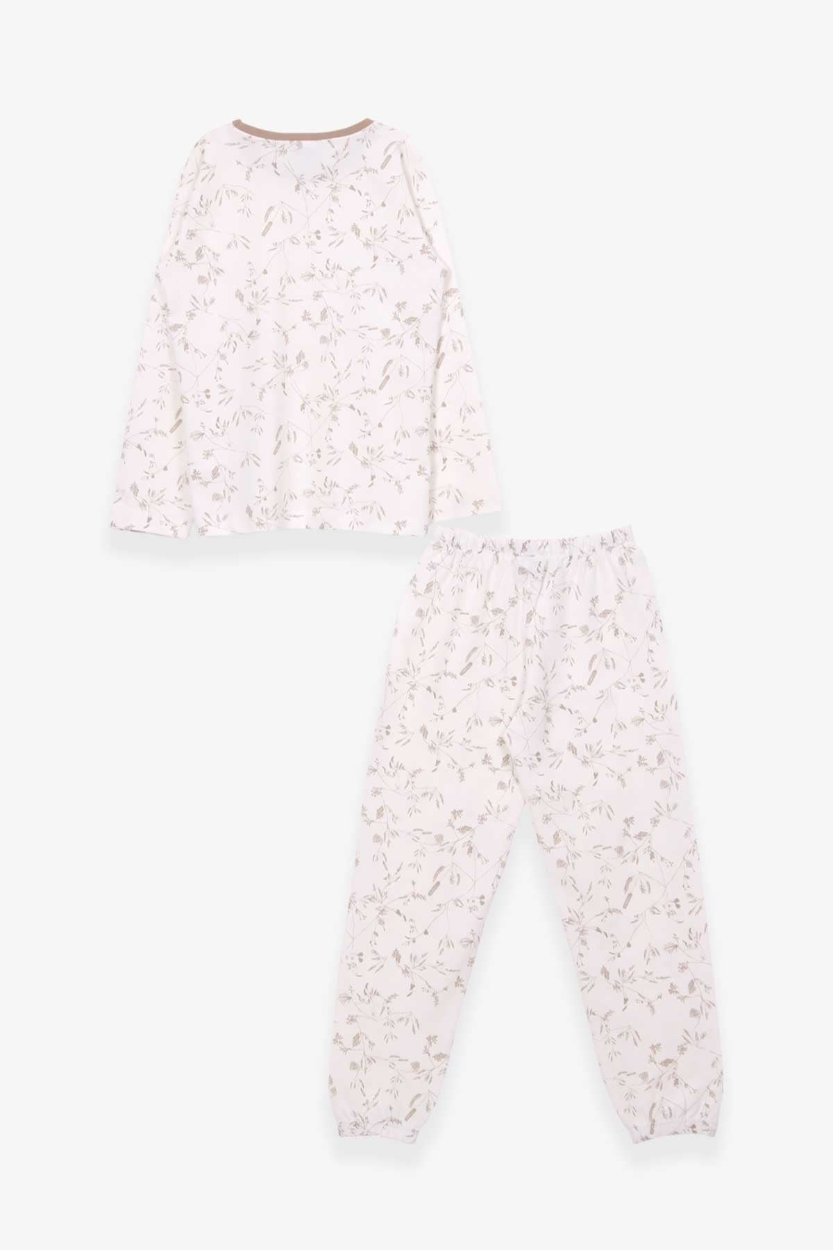 Breeze Kız Çocuk Pijama Takımı Çiçek Desenli Ekru (9-12 Yaş)