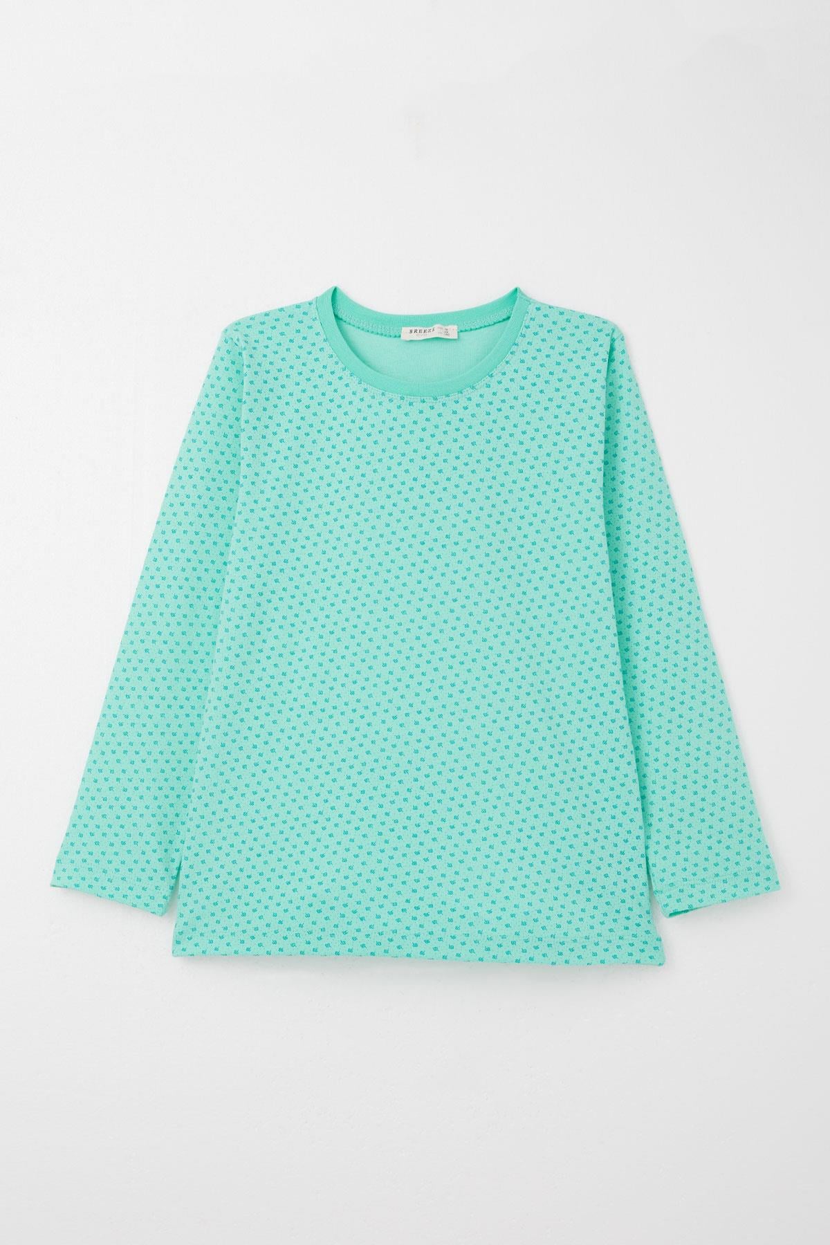 Breeze Kız Çocuk Pijama Takımı Çiçek Desenli Yeşil (9-12 Yaş)