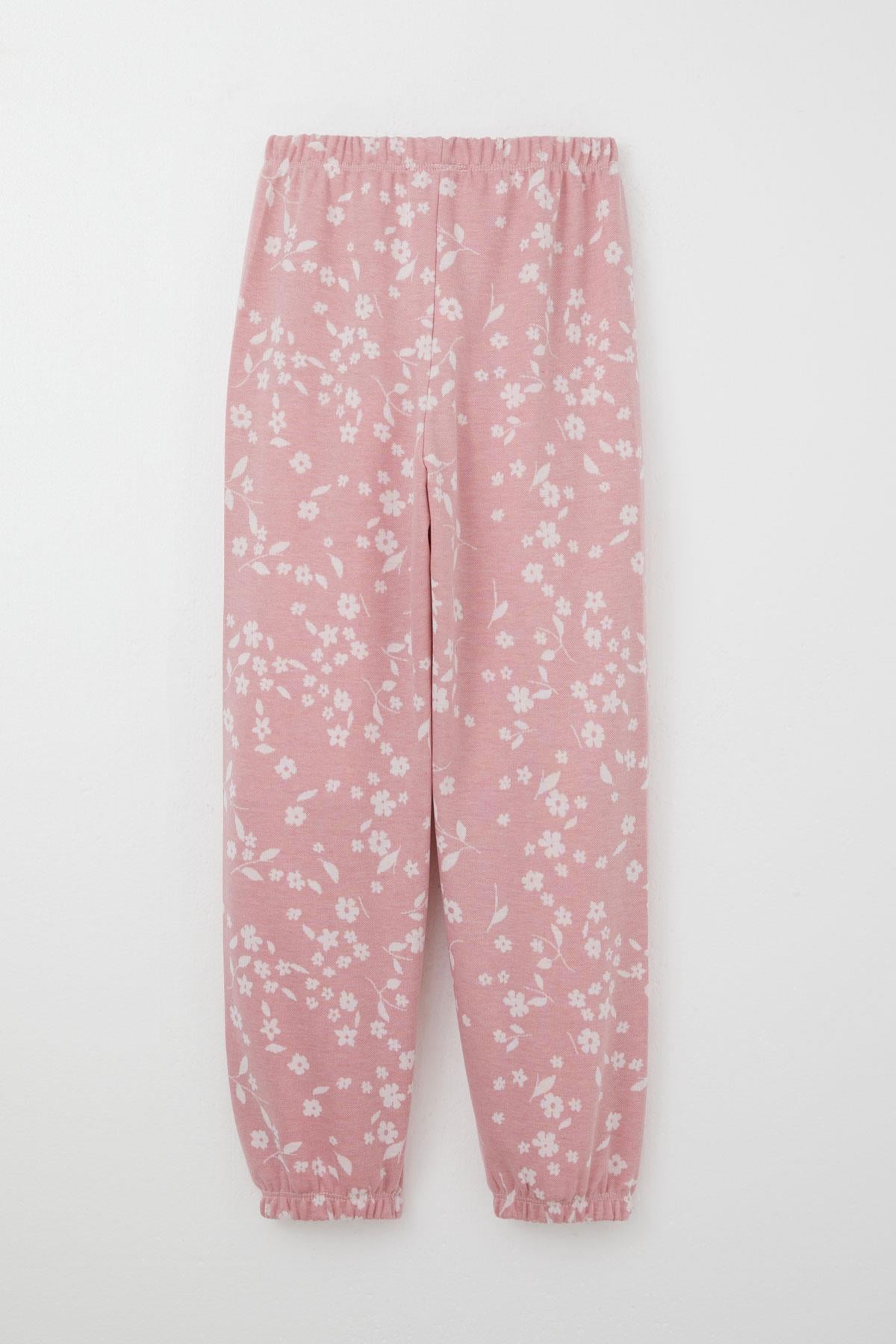Breeze Kız Çocuk Pijama Takımı Çiçek Desenli Paçası Beli Lastikli Gülkurusu (8-14 Yaş)