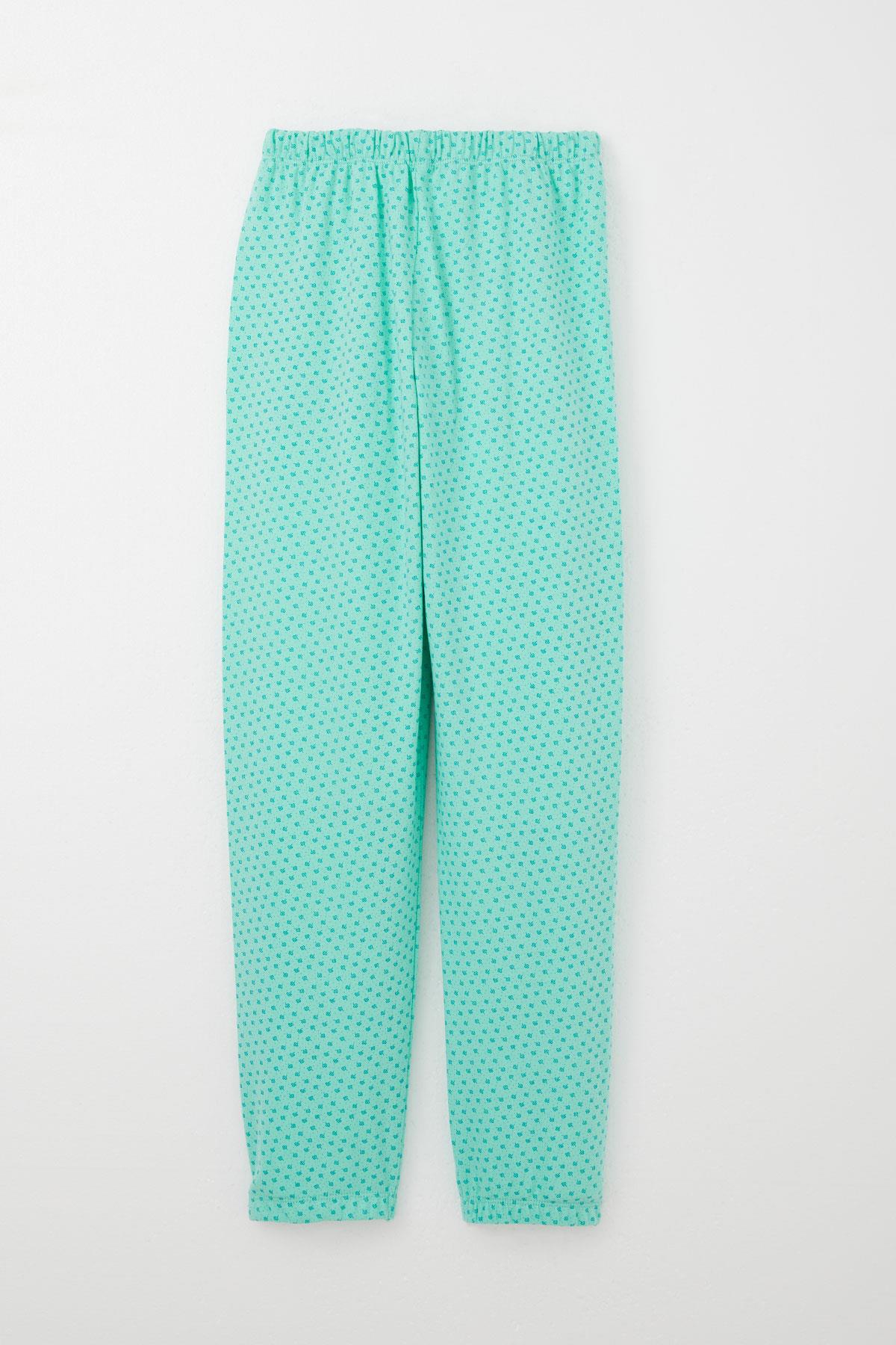 Breeze Kız Çocuk Pijama Takımı Çiçek Desenli Yeşil (9-12 Yaş)