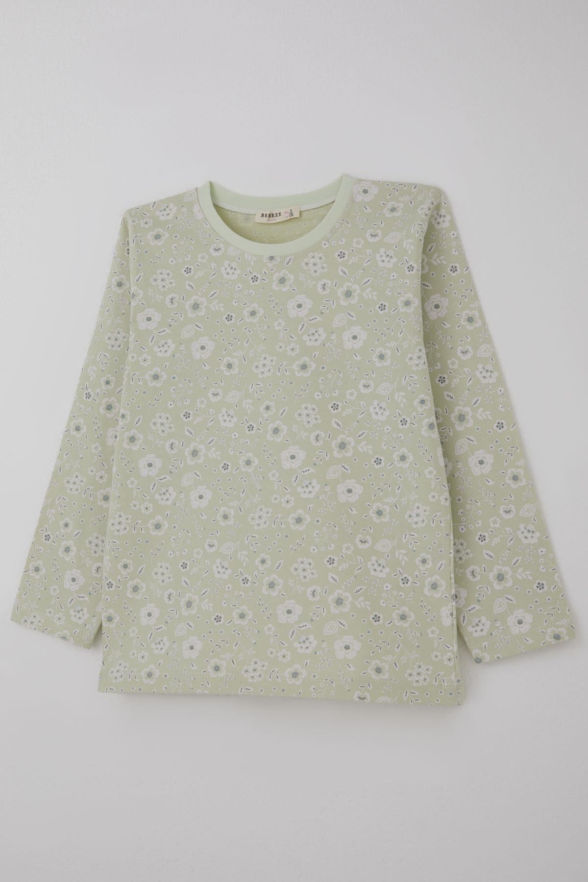 Breeze Kız Çocuk Pijama Takımı Çiçek Desenli Su Yeşili (4-8 Yaş)