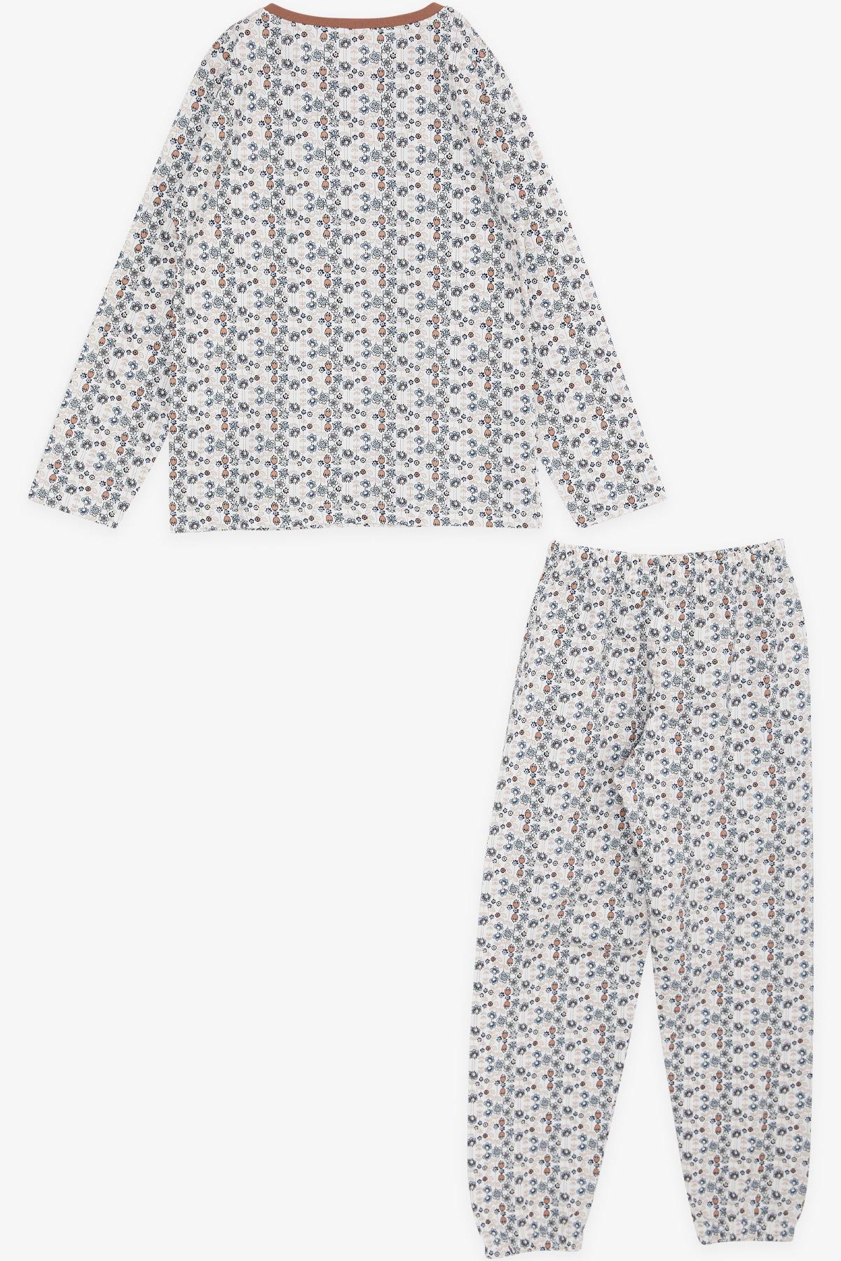 Breeze Kız Çocuk Pijama Takımı Çiçek Desenli Ekru (4-8 Yaş)