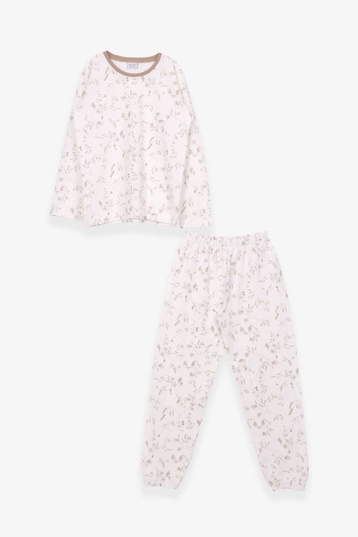 Breeze Kız Çocuk Pijama Takımı Çiçek Desenli Ekru (9-12 Yaş)