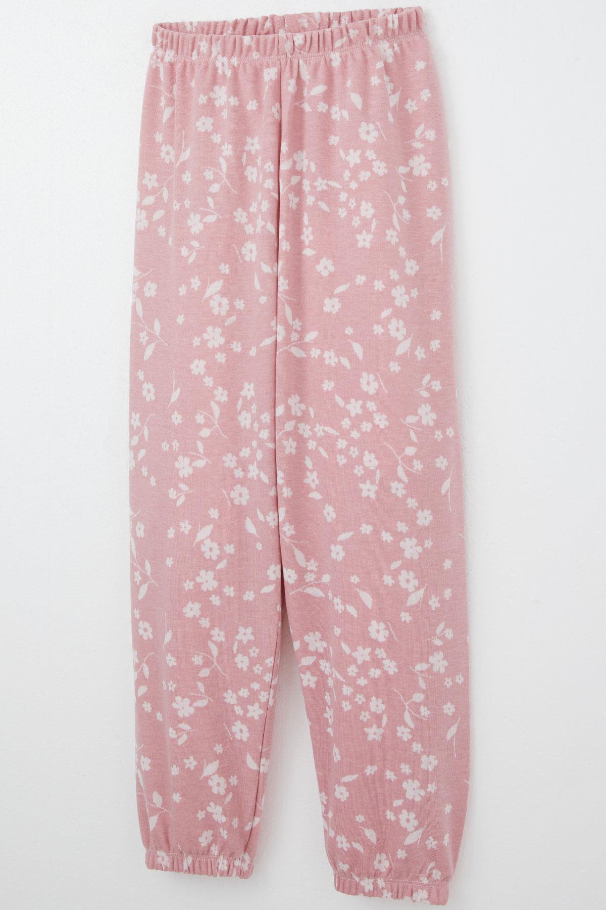 Breeze Kız Çocuk Pijama Takımı Çiçek Desenli Paçası Beli Lastikli Gülkurusu (8-14 Yaş)