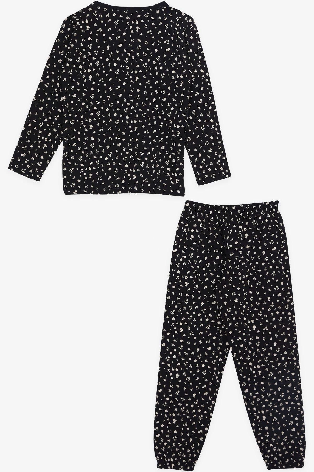 Breeze Kız Çocuk Pijama Takımı Çiçek Desenli Siyah (9-12 Yaş)