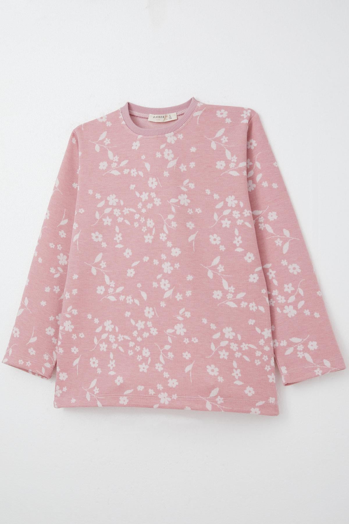 Breeze Kız Çocuk Pijama Takımı Çiçek Desenli Paçası Beli Lastikli Gülkurusu (8-14 Yaş)