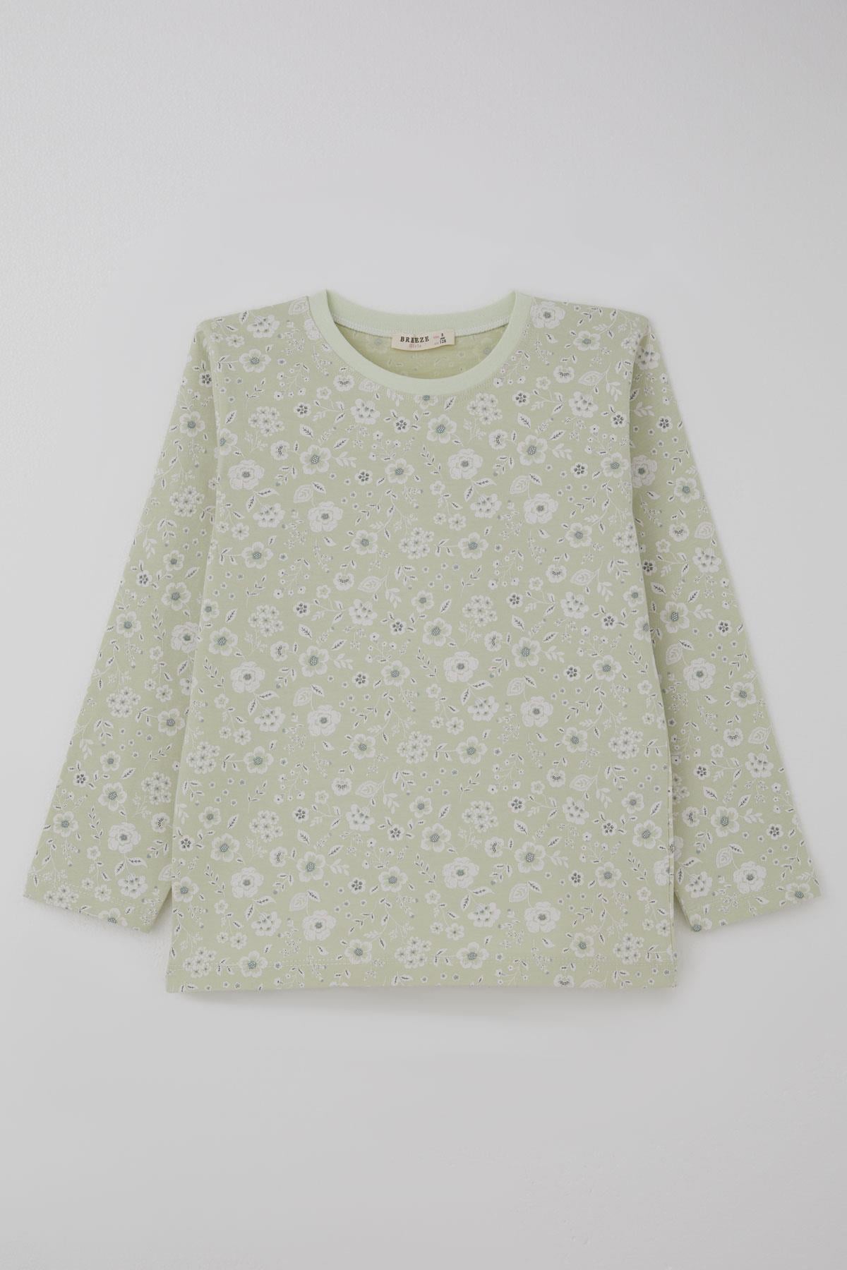 Breeze Kız Çocuk Pijama Takımı Çiçek Desenli Su Yeşili (4-8 Yaş)