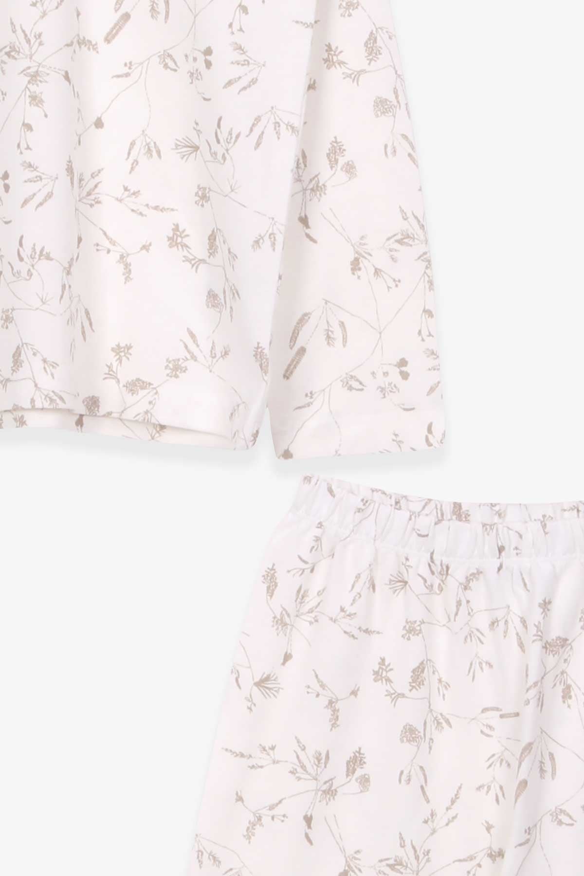 Breeze Kız Çocuk Pijama Takımı Çiçek Desenli Ekru (9-12 Yaş)