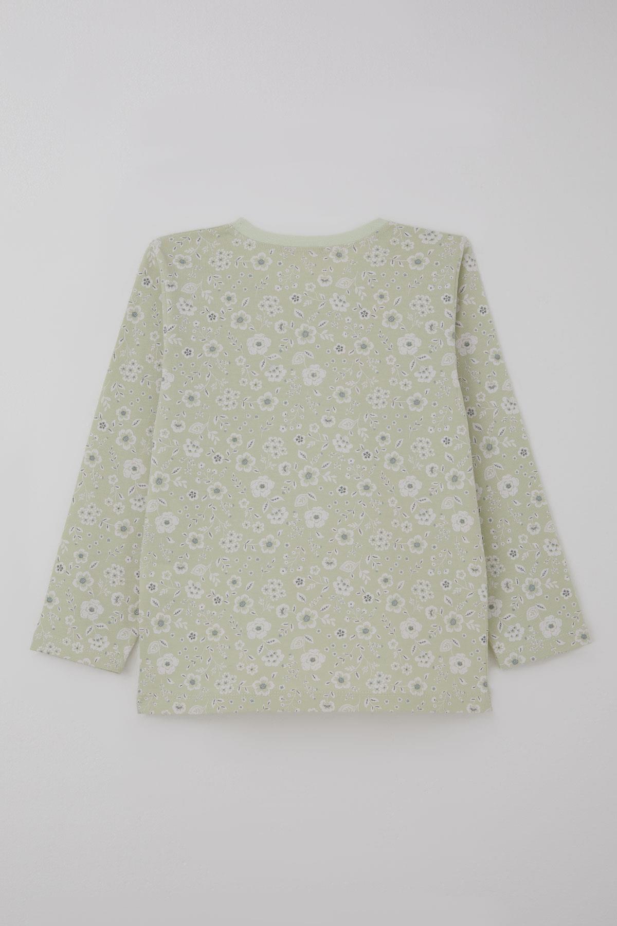 Breeze Kız Çocuk Pijama Takımı Çiçek Desenli Su Yeşili (4-8 Yaş)