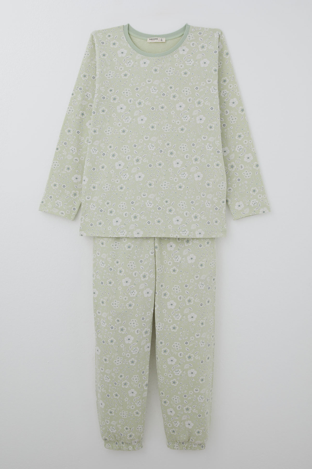 Breeze Kız Çocuk Pijama Takımı Çiçek Desenli Su Yeşili (9-12 Yaş)