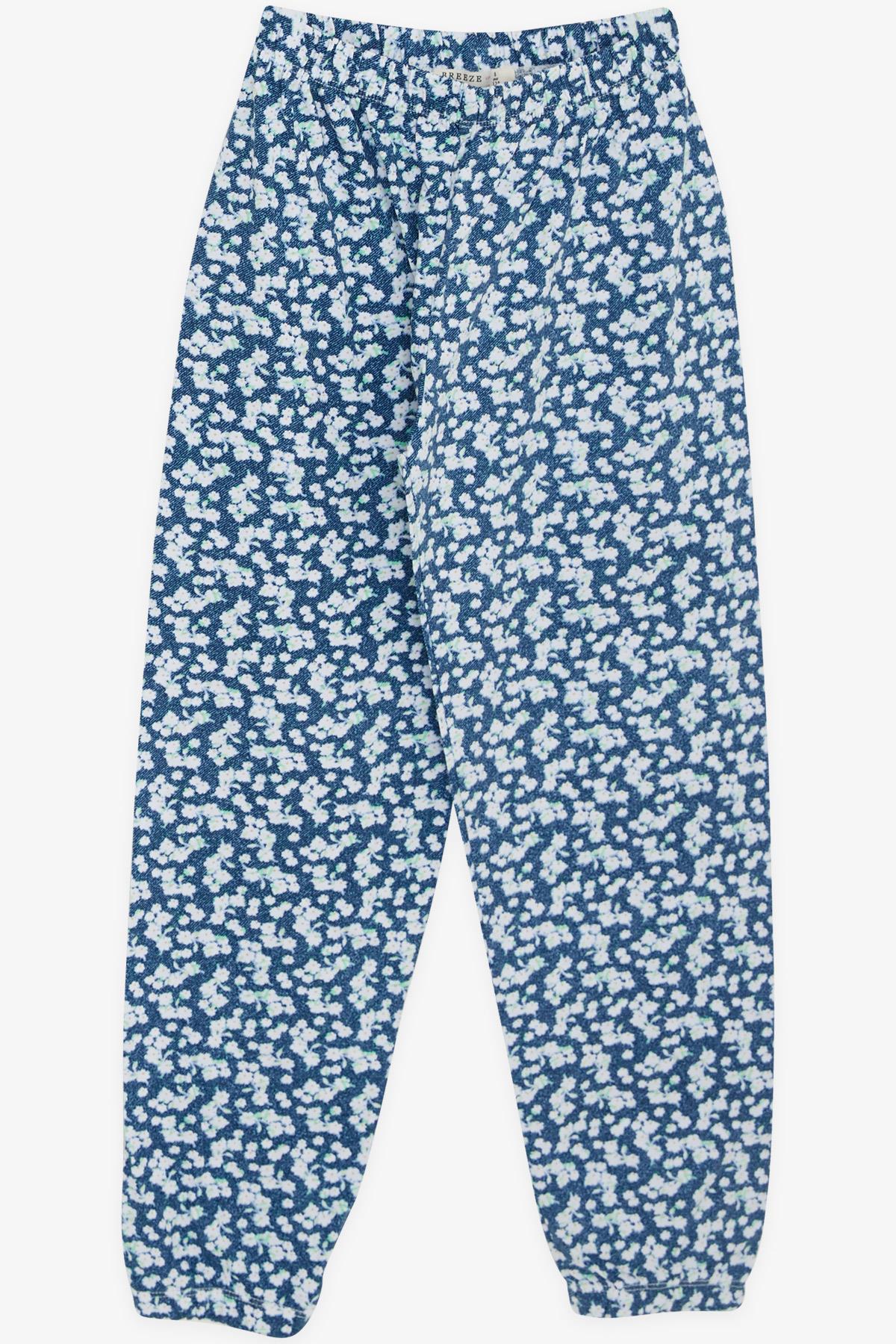 Breeze Kız Çocuk Pijama Takımı Çiçek Desenli Mavi (4-8 Yaş)