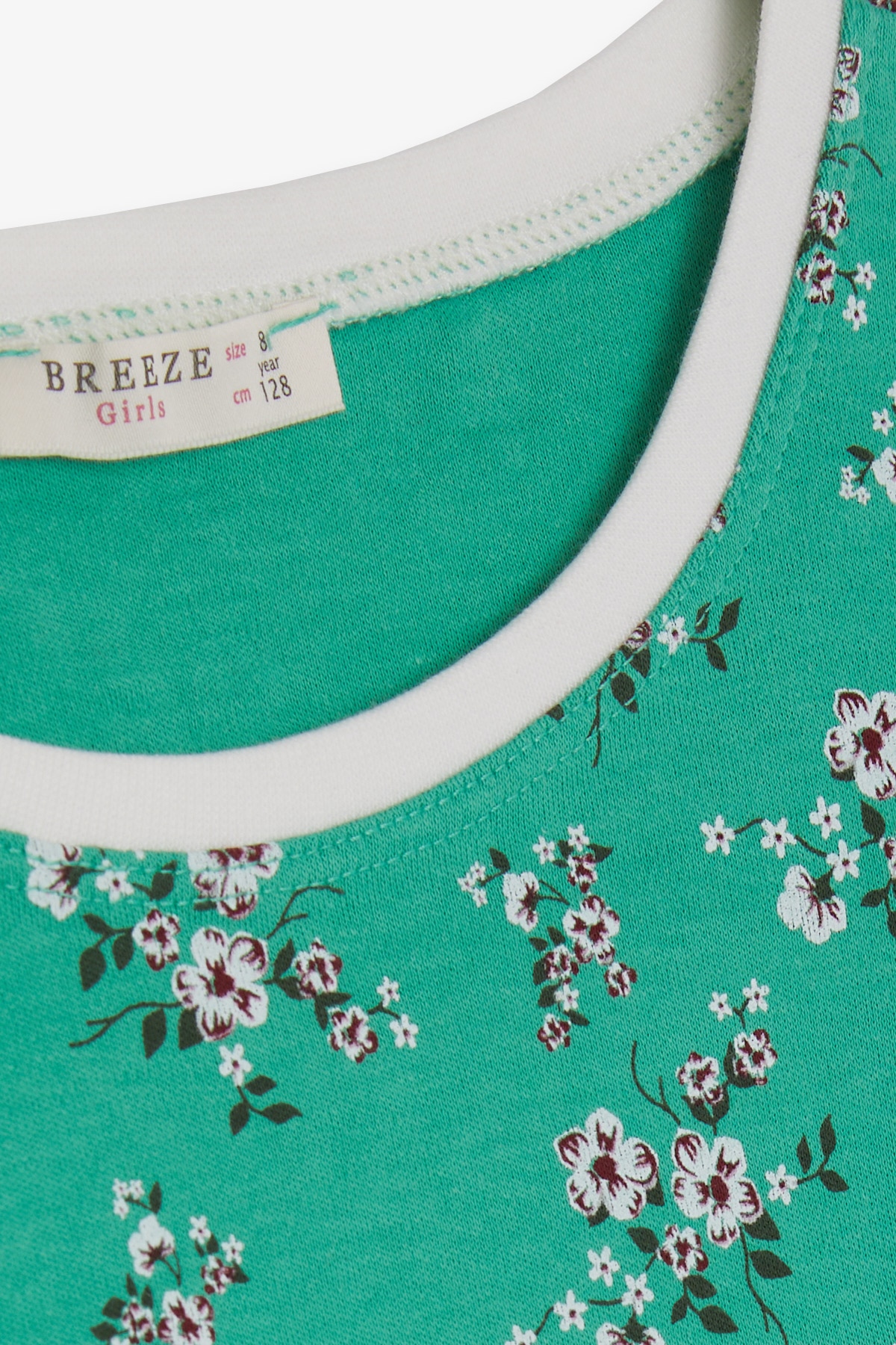 Breeze Kız Çocuk Pijama Takımı Çiçek Desenli Yeşil (4-8 Yaş)