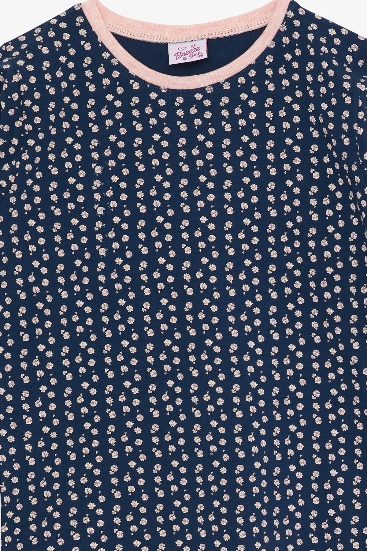 Breeze Kız Çocuk Pijama Takımı Çiçek Desenli Lacivert (4-8 Yaş)