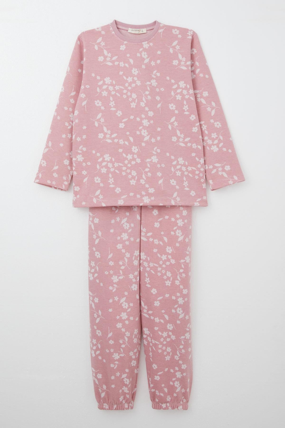 Breeze Kız Çocuk Pijama Takımı Çiçek Desenli Paçası Beli Lastikli Gülkurusu (8-14 Yaş)
