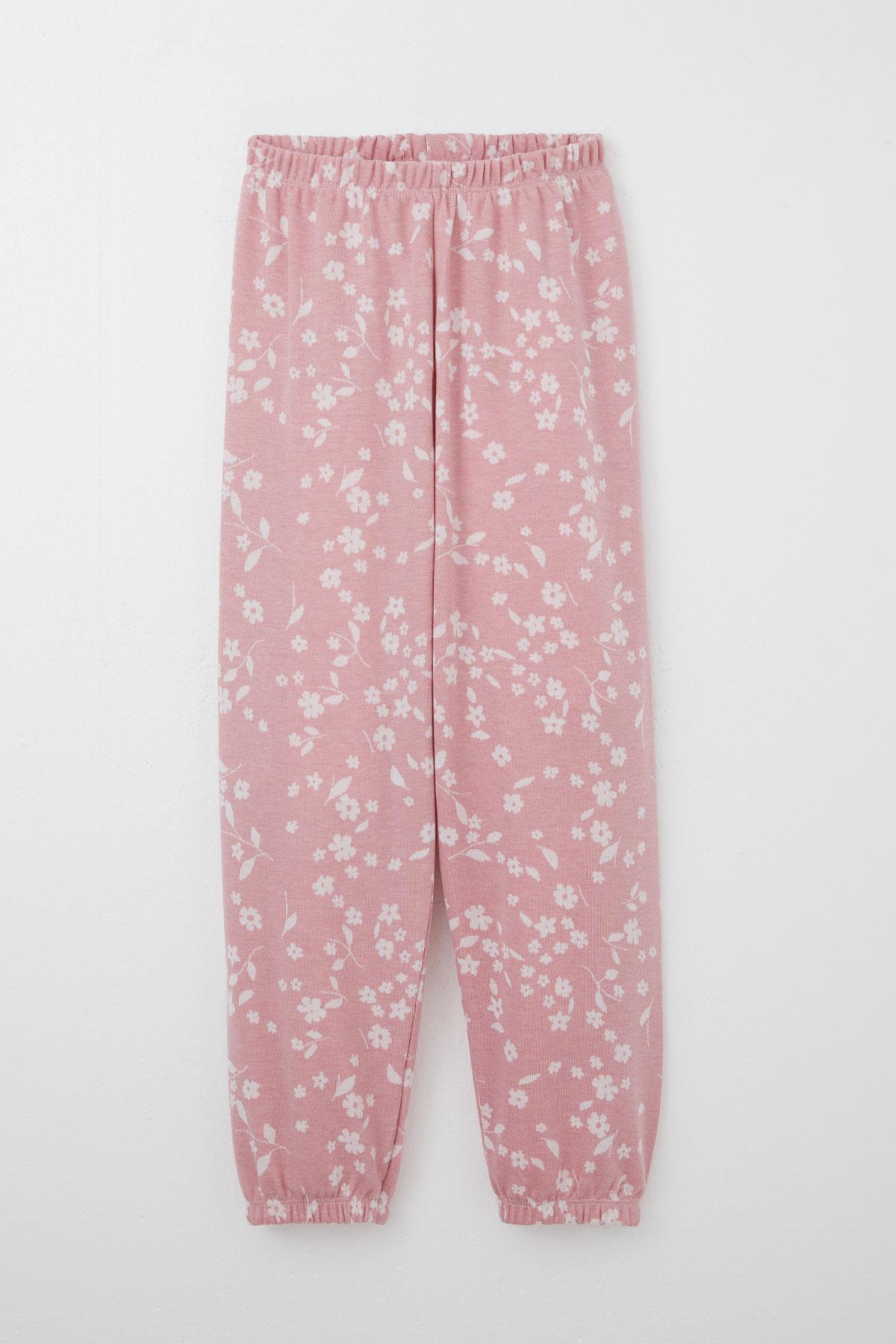 Breeze Kız Çocuk Pijama Takımı Çiçek Desenli Paçası Beli Lastikli Gülkurusu (8-14 Yaş)