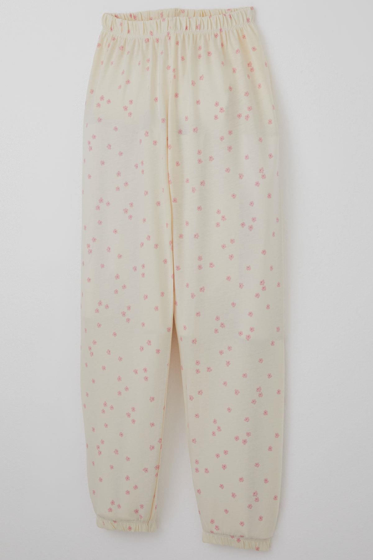 Breeze Kız Çocuk Pijama Takımı Çiçek Desenli Krem (4-8 Yaş)