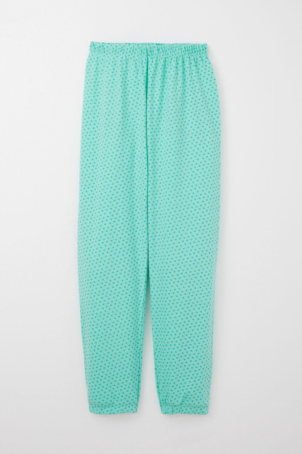 Breeze Kız Çocuk Pijama Takımı Çiçek Desenli Yeşil (9-12 Yaş)