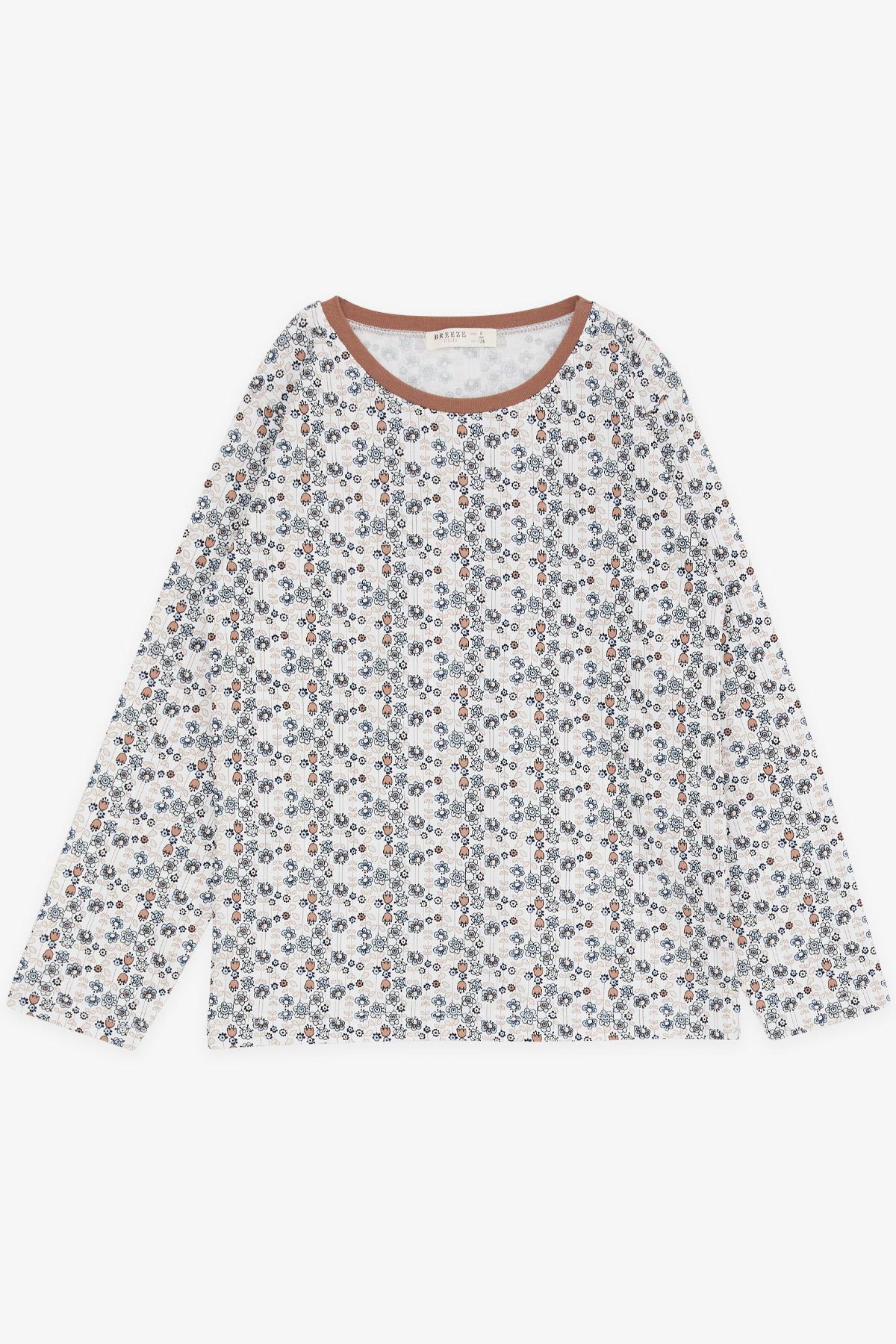 Breeze Kız Çocuk Pijama Takımı Çiçek Desenli Ekru (4-8 Yaş)